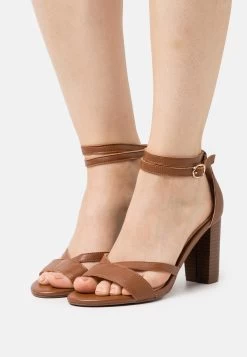 Pier One Leather - Sandalen Met Hoge Hak - Cognac